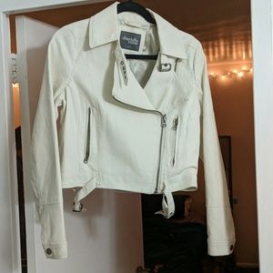 White leather jacket, biker jacket